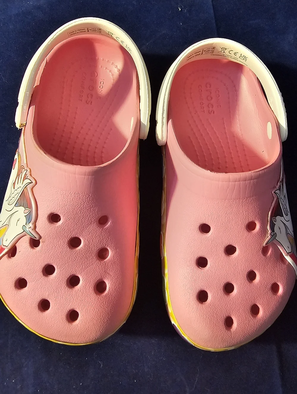CROCS Kids Pink Unicorn Pegasus Clogs with Rainbow Trim